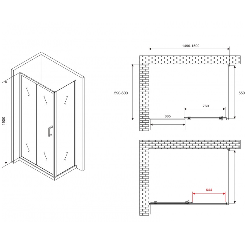 Душевой уголок Abber Schwarzer Diamant AG30150B5-S60B5 150x60x190 (черный матовый)