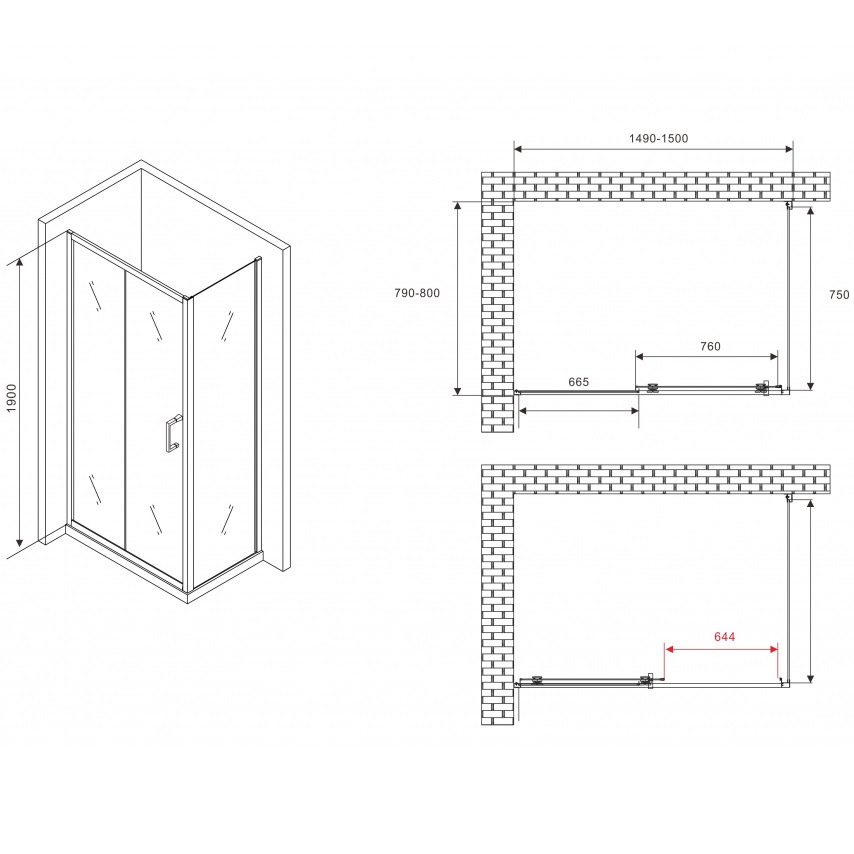 Душевой уголок Abber Schwarzer Diamant AG30150B5-S80B5 150x80x190 (черный матовый)