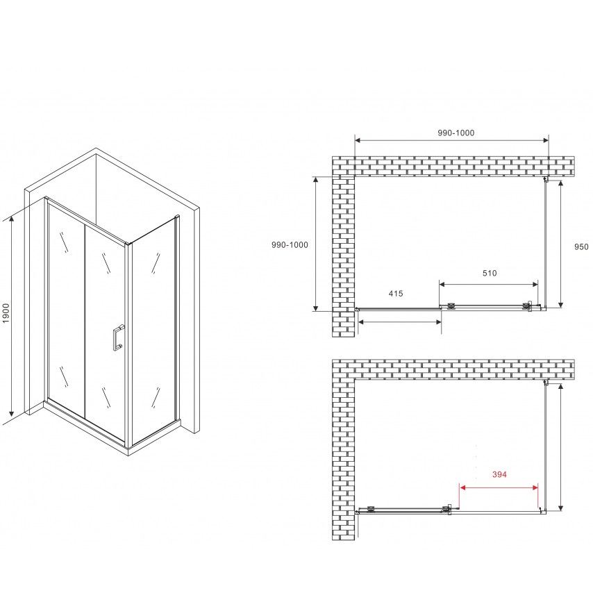 Душевой уголок Abber Schwarzer Diamant AG301005-S1005 100x100x190 (хром)