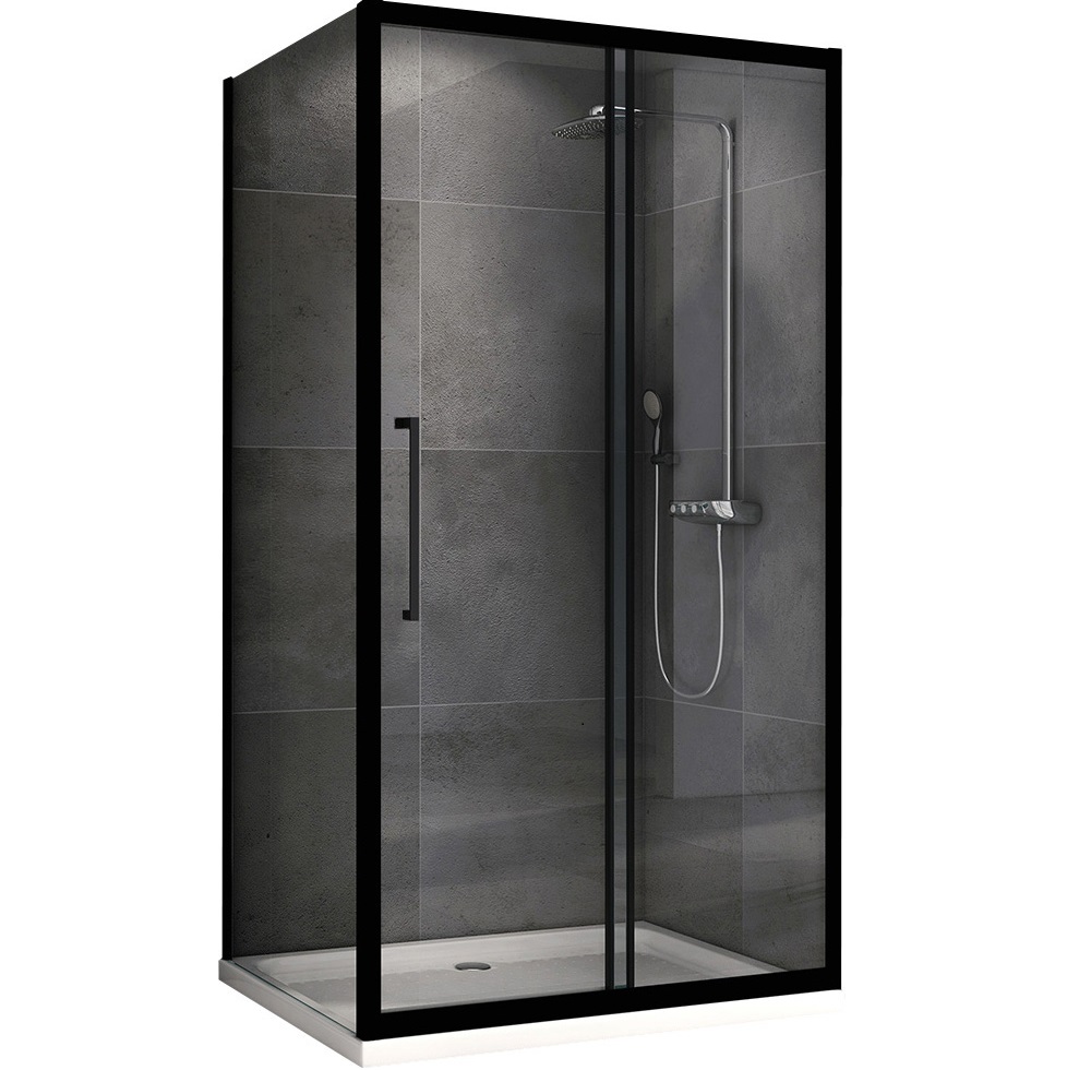 Душевой уголок Abber Schwarzer Diamant AG30130BH-S80B-S80B 130x80x195 (черный матовый), П-образный