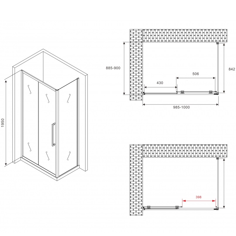 Душевой уголок Abber Schwarzer Diamant AG30100BH-S90B 100x90x195 (черный матовый)