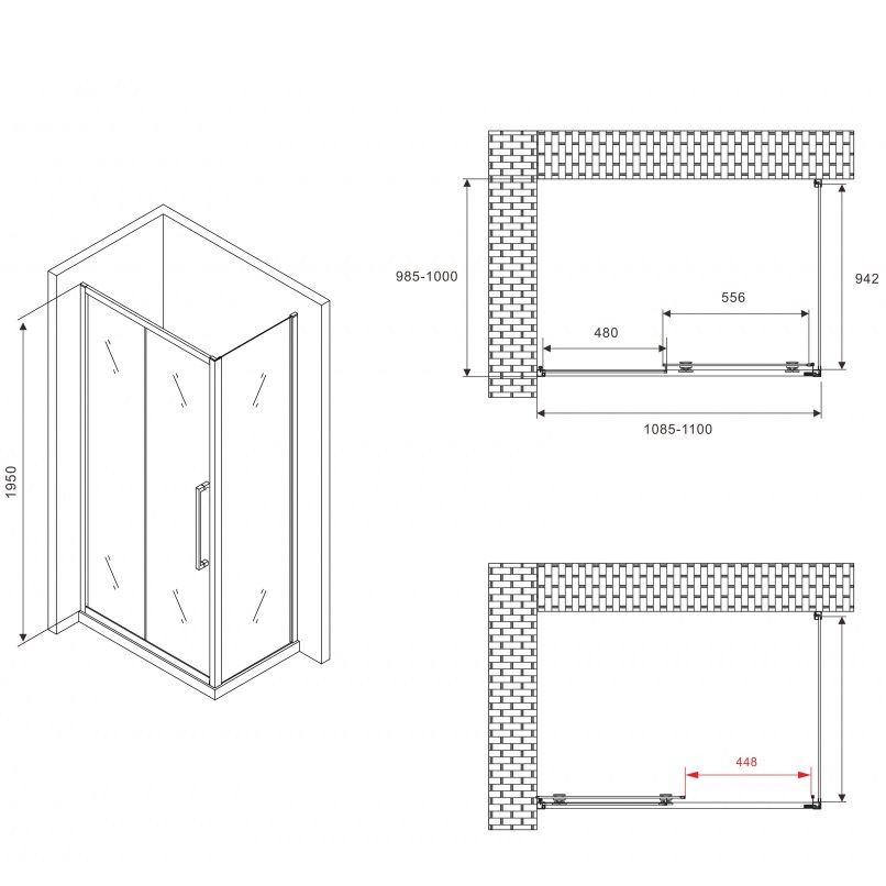 Душевой уголок Abber Schwarzer Diamant AG30110H-S100 110x100x195 (хром)