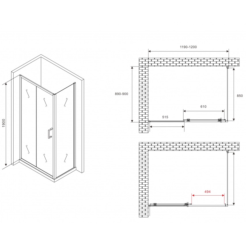 Душевой уголок Abber Schwarzer Diamant AG301205-S905 120x90x190 (хром)