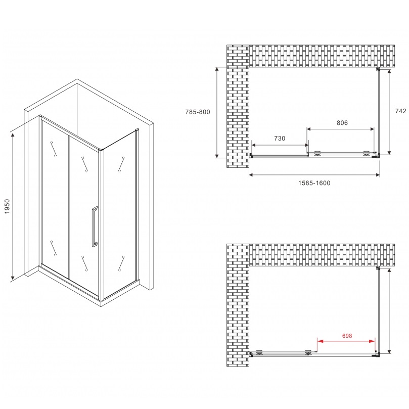 Душевой уголок Abber Schwarzer Diamant AG30160BH-S80B 160x80x195 (черный матовый)