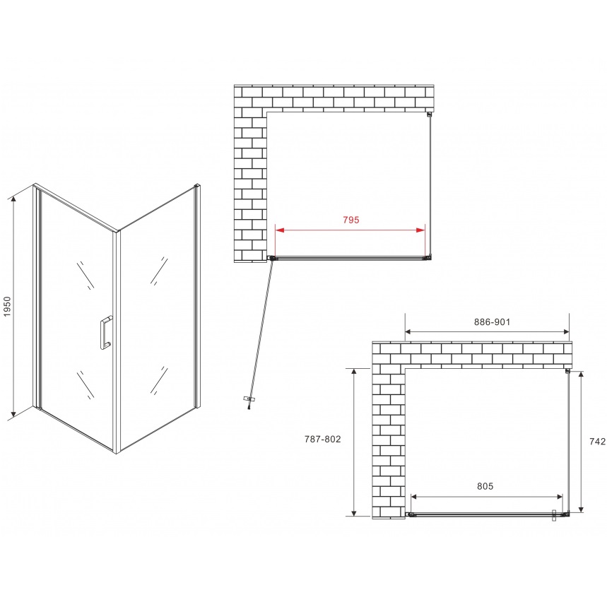 Душевой уголок Abber Sonnenstrand AG04090B-S80B 90x80x195 (черный матовый)
