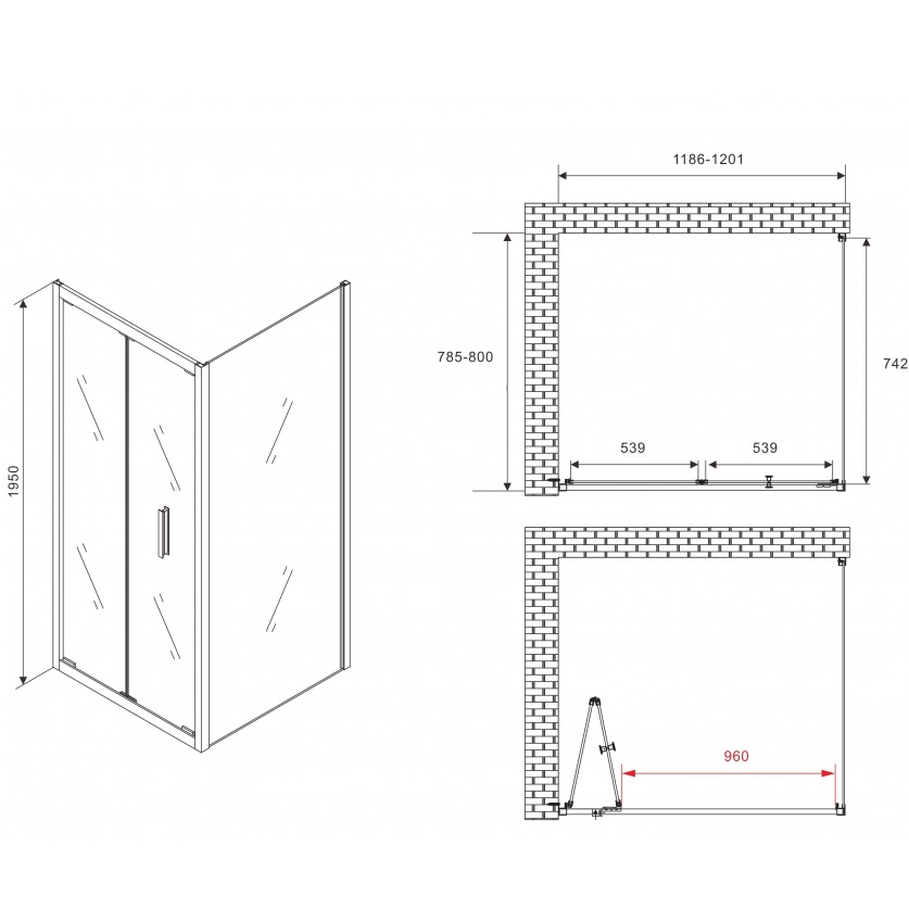 Душевой уголок Abber Sonnenstrand AG07120B-S80B 120x80x195 (черный матовый)