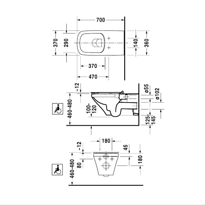 Унитаз подвесной для инвалидов Duravit DuraStyle 2559090000 70x37