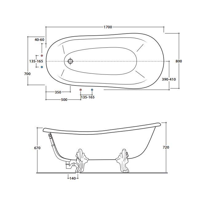 Ванна отдельностоящая Globo Paestum PA103 bi/br 170x80
