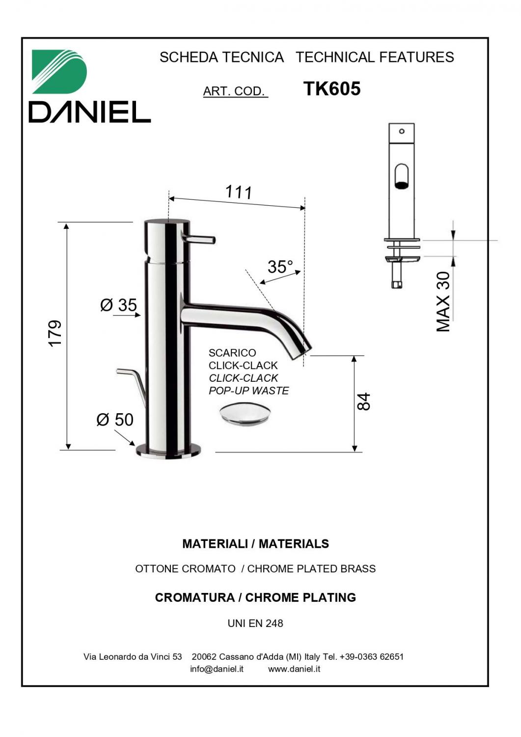 Смеситель для раковины цвет хром Daniel Tokyo TX605-CR