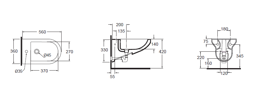 Биде подвесное Azzurra Thin THBKS000000MBI/(THI 556/SOSK bi)*1 56х36