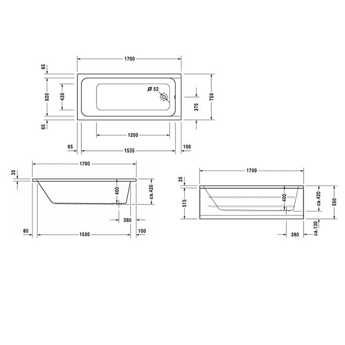 Ванна встраиваемая Duravit D-Code 700100000000000 170х75