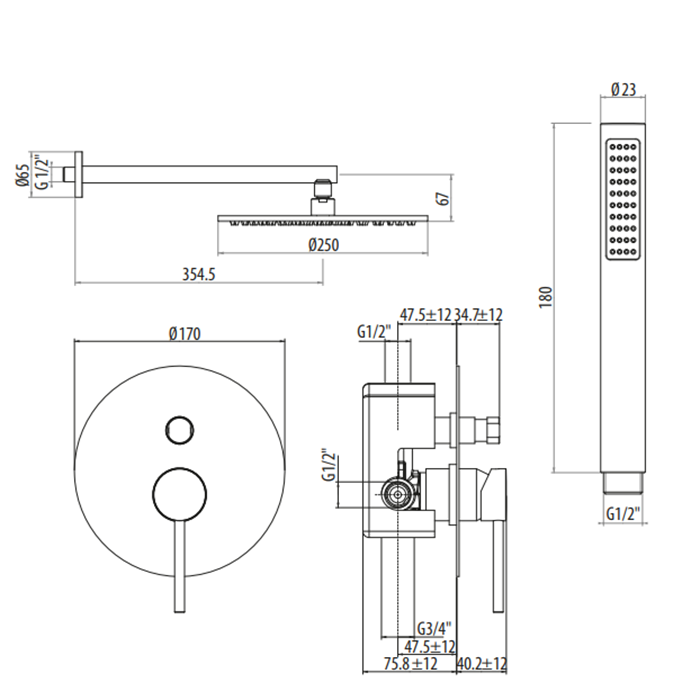 Душевой комплект Gattoni Circle One 9090/PDNO