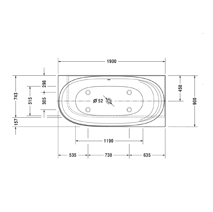Ванна пристенная Duravit Cape Cod 700362000000000 190x90
