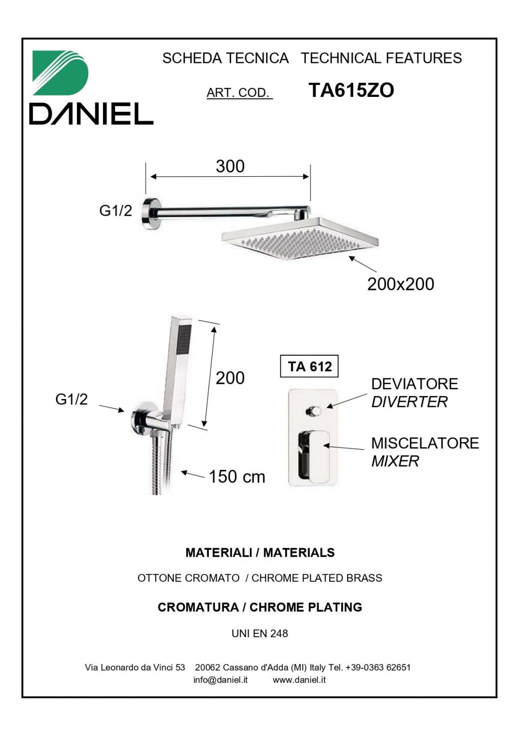 Душевой комплект цвет хром Daniel Tiara TA615ZO-CR