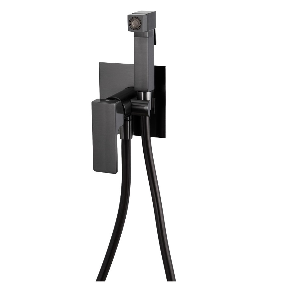 Гигиенический душ Remer Absolute Brushed Black Chrome AU65CFP (хром черный брашированный), смеситель и скрытая часть в комплекте