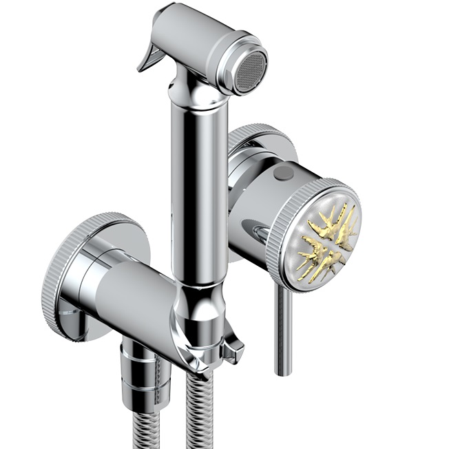 Гигиенический душ со смесителем THG Hirondelles Gold Stamped A4L-A02-5840MBG (хром, золотой)