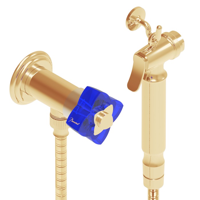 Гигиенический душ со смесителем THG Petale de cristal bleu U6B-F01-5840/8 (золотой, синий хрусталь)