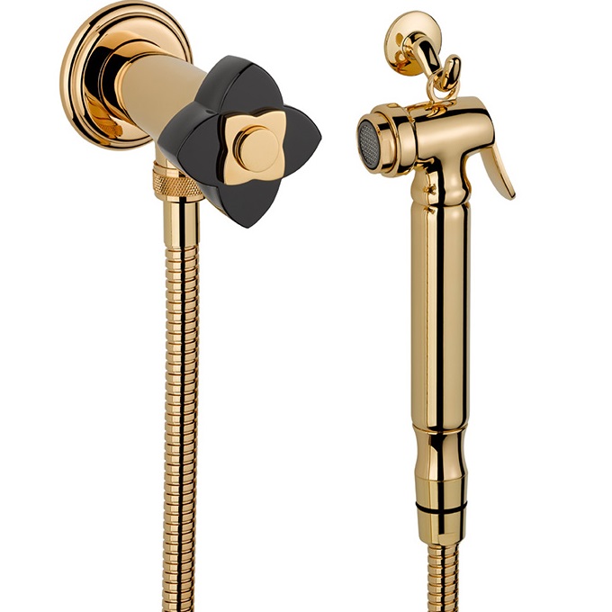 Гигиенический душ со смесителем THG Petale de Cristal noir U6D-F01-5840/8 (золотой, черный хрусталь)