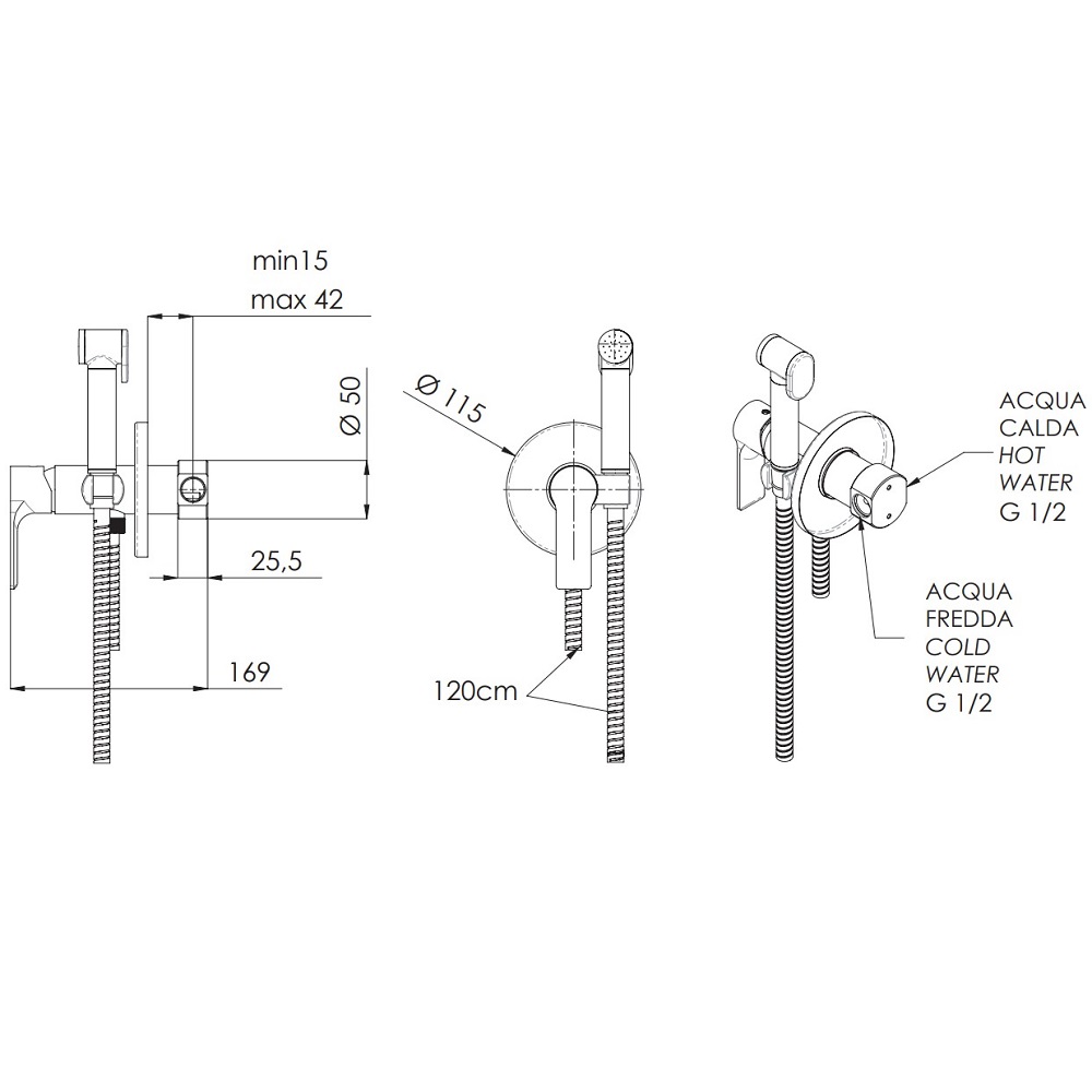 Гигиенический комплект Remer Energy Matt Brushed Nickel EY65WNPO (никель брашированный матовый), скрытая часть в комплекте