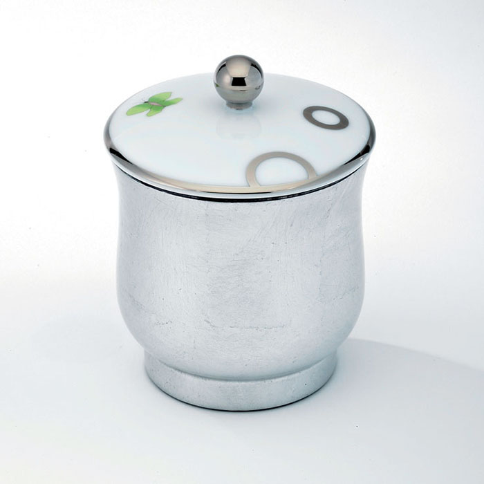 Китайская коробка с белой фарфоровой крышкой THG Capucine Vert Decor Platine A7E-A02-4619 (платина, зеленый, белый)