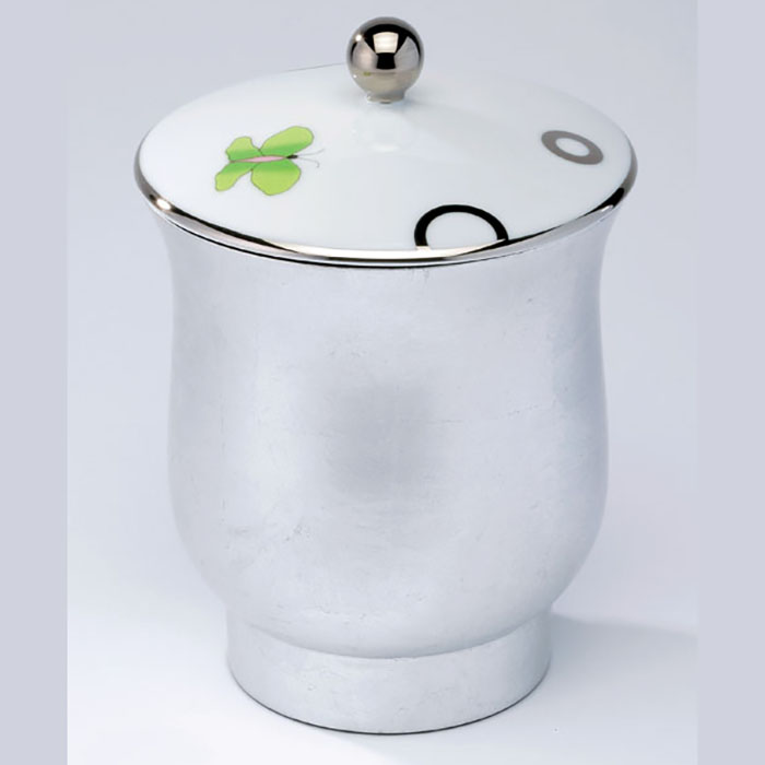 Китайская коробка с белой фарфоровой крышкой THG Capucine Vert Decor Platine A7E-A02-4621 (платина, зеленый, белый)