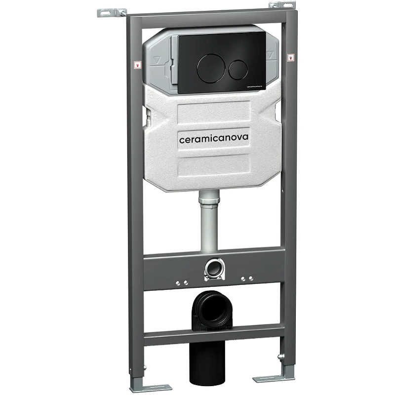 Комплект 4 в 1: Ceramica Nova CN3009_1001B_1000 Унитаз подвесной Forma Rimless + Инсталляция Envision + Шумоизоляция + Кнопка смыва Round (чёрный матовый)