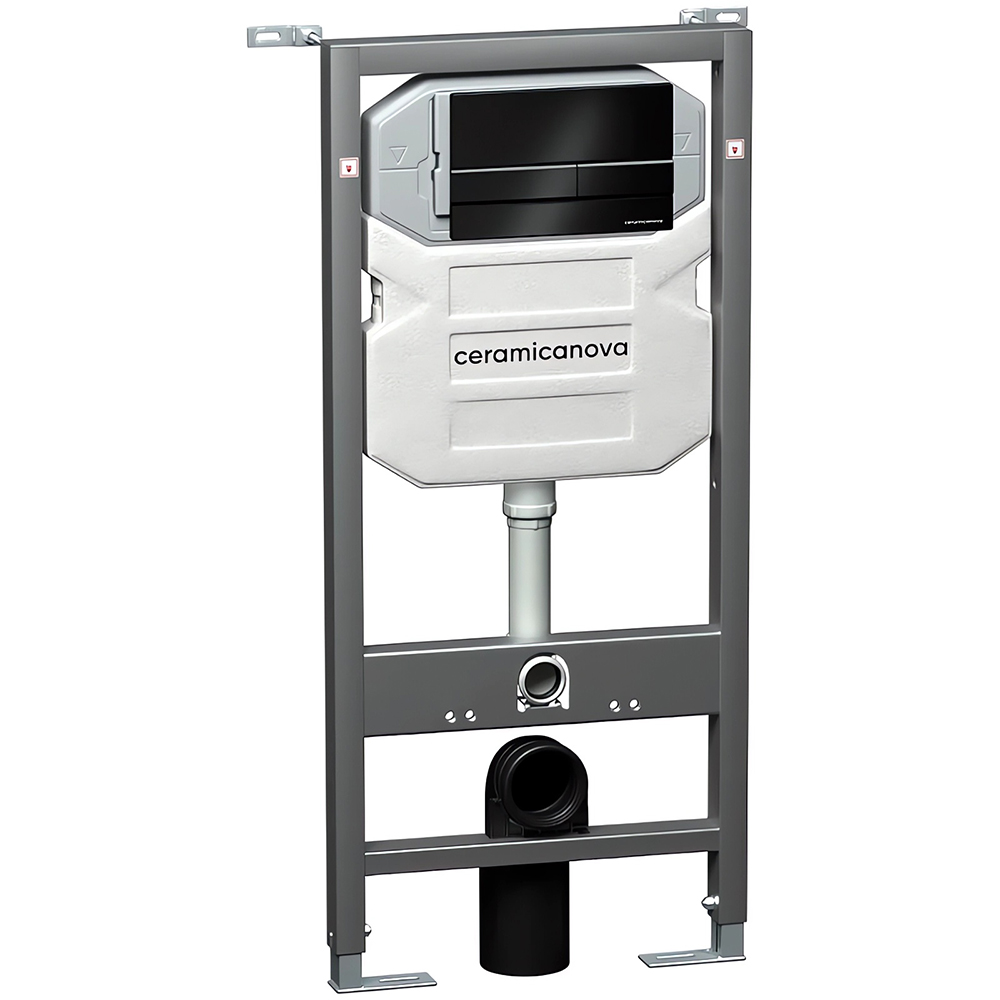 Комплект 4 в 1: Ceramica Nova CN3009_1002B_1000 Унитаз подвесной Forma Rimless + Инсталляция Envision + Шумоизоляция + Кнопка смыва Flat (черный матовый)