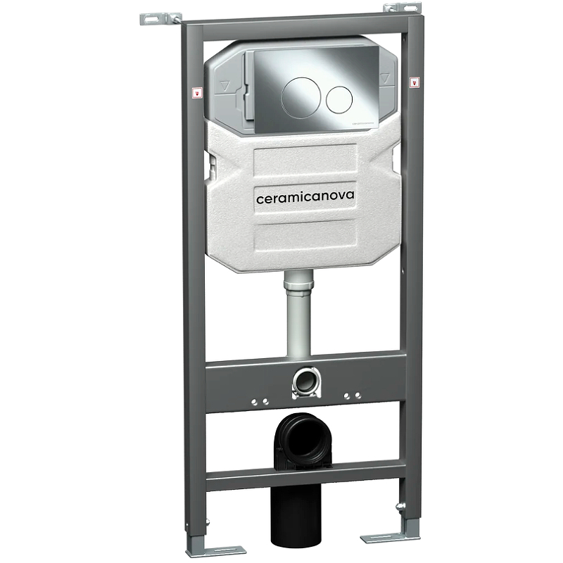Комплект 4 в 1: Ceramica Nova CN4002MB_1001CH_1000 Унитаз подвесной  Metropol Rimless + Инсталляция Envision + Шумоизоляция + Кнопка смыва Round (хром)