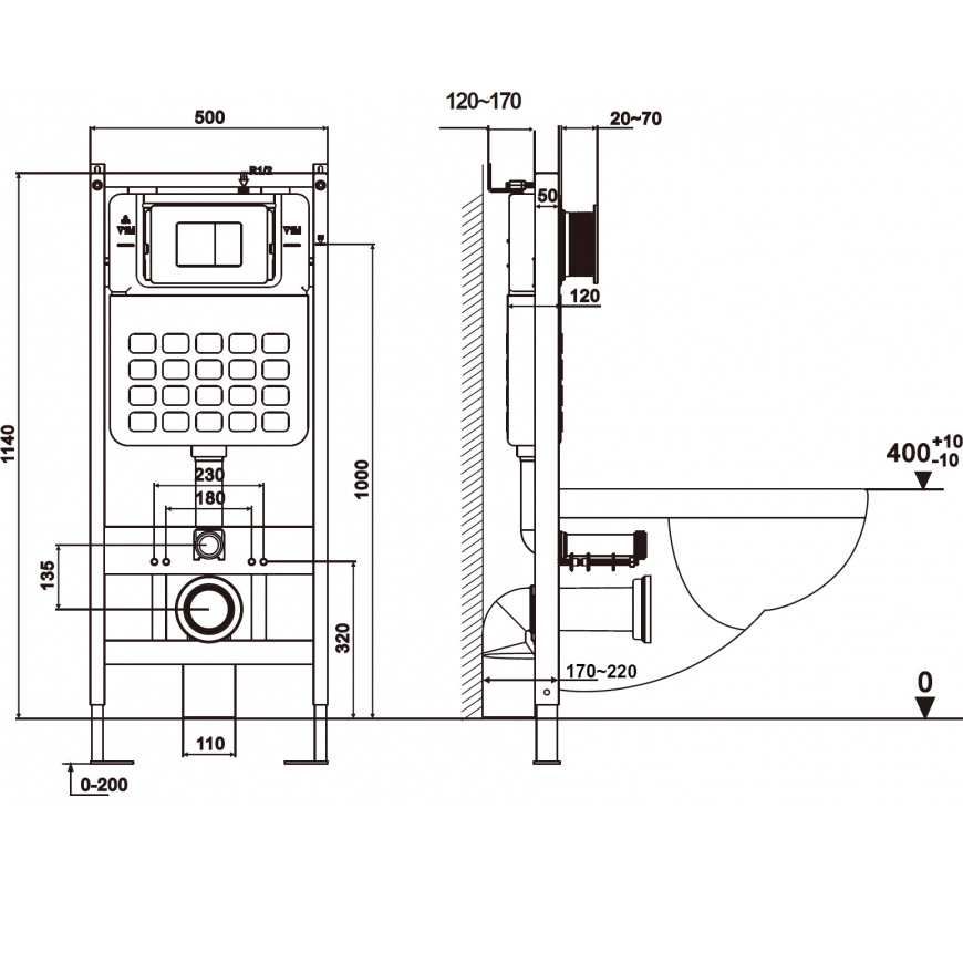 Комплект подвесной унитаз с инсталляцией и кнопкой Abber Bequem AC1132TC-AC0105-AC0120MW (белый, белый матовый)