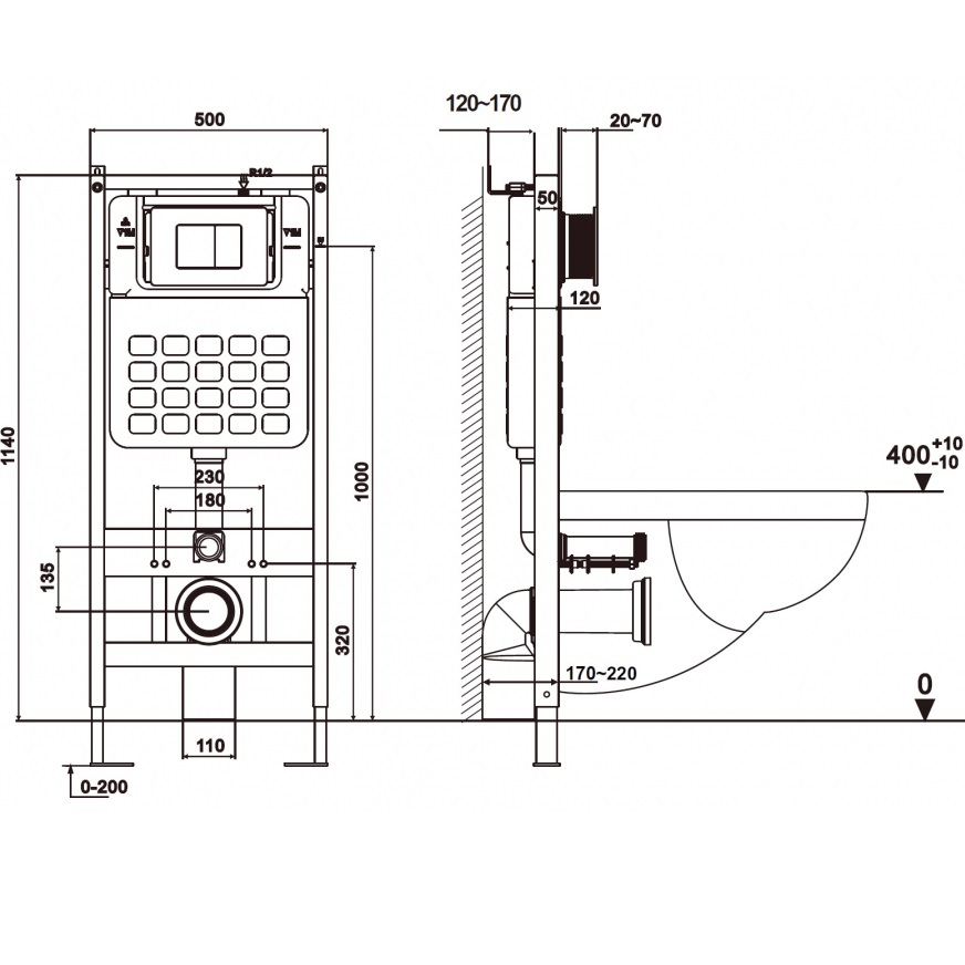 Комплект подвесной унитаз с инсталляцией и кнопкой Abber Rechteck AC1219TC-AC0105-AC0120MW (белый, белый матовый)