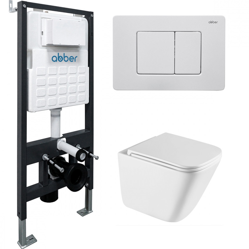 Комплект подвесной унитаз с инсталляцией и кнопкой Abber Rechteck AC1219TC-AC0105-AC0120MW (белый, белый матовый)