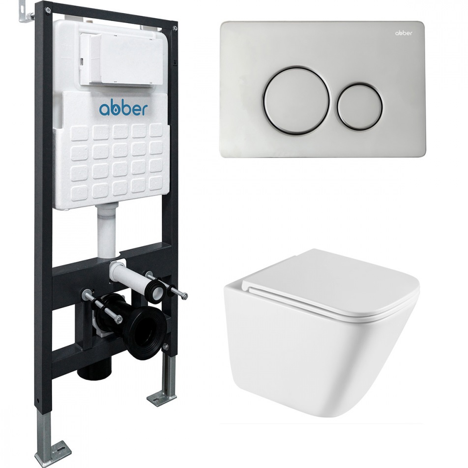 Комплект подвесной унитаз с инсталляцией и кнопкой Abber Rechteck AC1219TC-AC0105-AC0121 (белый, хром глянцевый)
