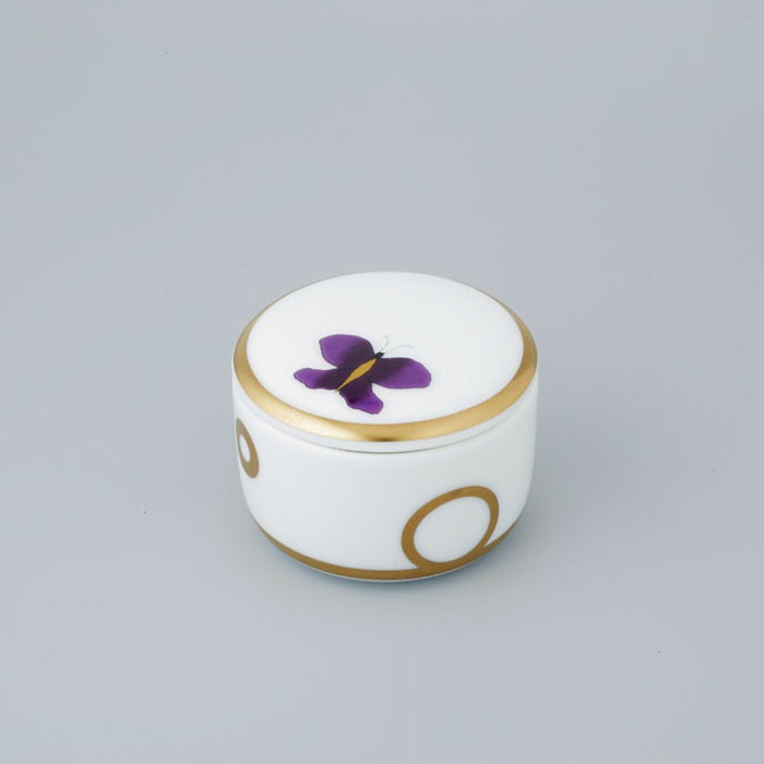 Коробка для таблеток фарфоровая настольная 5.5x5.5 см. THG Capucine Mauve Decor Or A7D-A02-4616 (золотой, лиловый, белый)