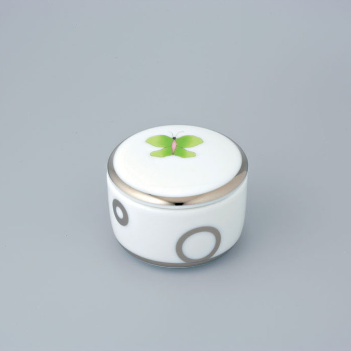 Коробка для таблеток фарфоровая настольная 5.5x5.5 см. THG Capucine Vert Decor Platine A7E-A02-4616 (платина, зеленый, белый)