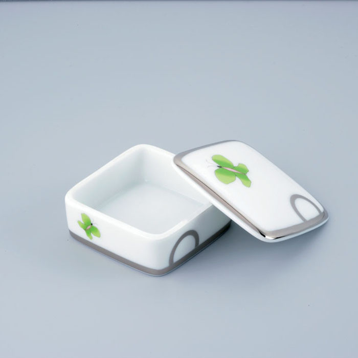 Коробка для таблеток фарфоровая настольная 5.5x5.5 см. THG Capucine Vert Decor Platine A7E-A02-4617 (платина, зеленый, белый)