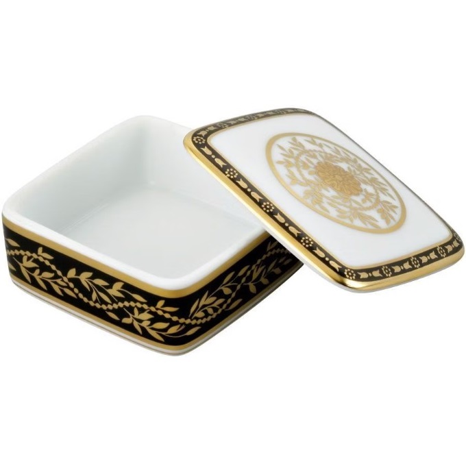 Коробка для таблеток фарфоровая с крышкой 5.5х5.5 см. THG Marquise noir decor Or A7F-A02-4617 (золотой, черный, белый)