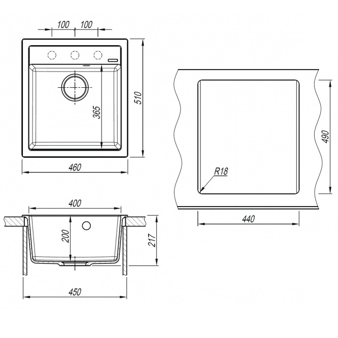 Мойка кухонная Abber Quarz AQ2901G 51х46 (серый), слив-перелив