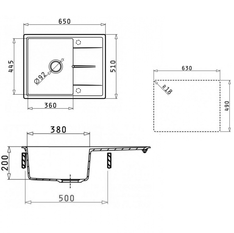 Мойка кухонная Abber Quarz AQ2903S 65х51 (песочный), слив-перелив