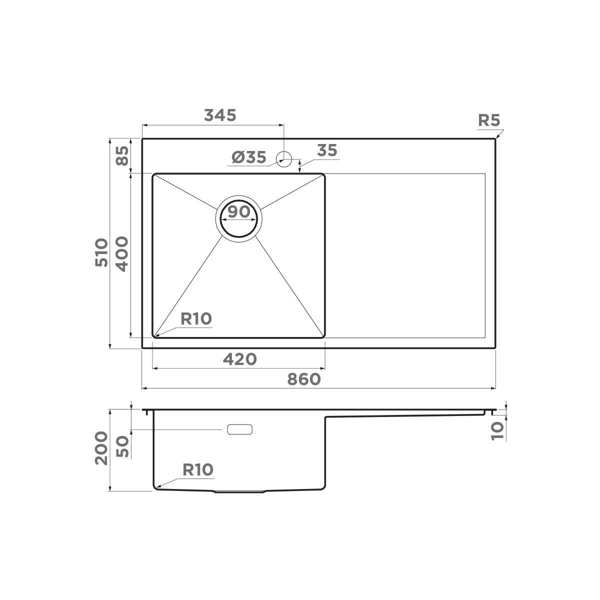Мойка кухонная Omoikiri Akisame 86-IN-L 4993760 86x51 (нержавеющая сталь)