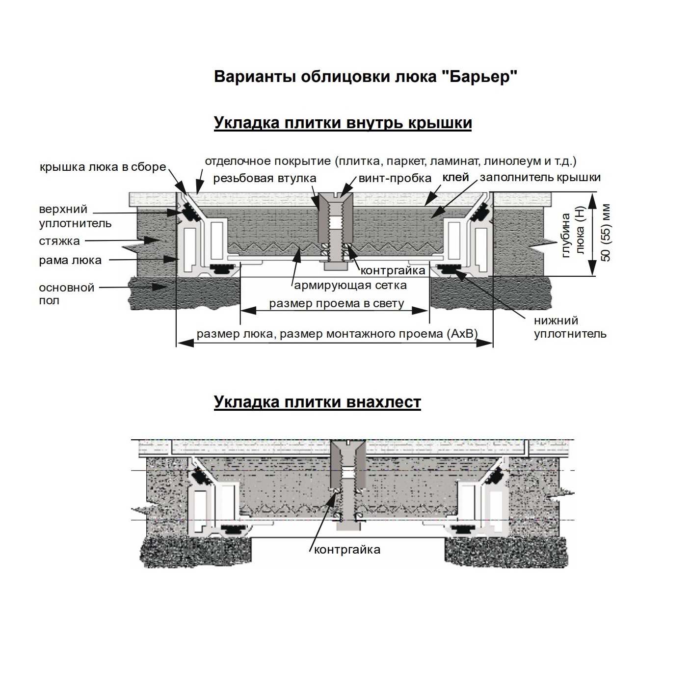 Ревизионный люк, напольный Барьер БР 20x20 со съемной крышкой 20x20