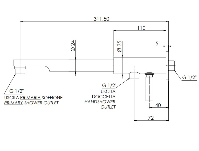 Отвод для душа Remer 30 см. N348ND30 (хром)