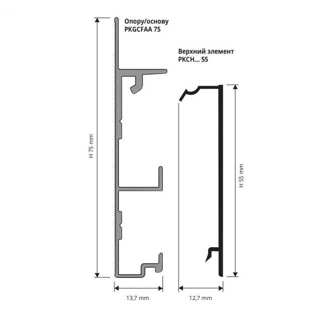 Плинтус Progress Profiles Proskirting Channel PKCHBS 55 2 м. (серебро), крацованный