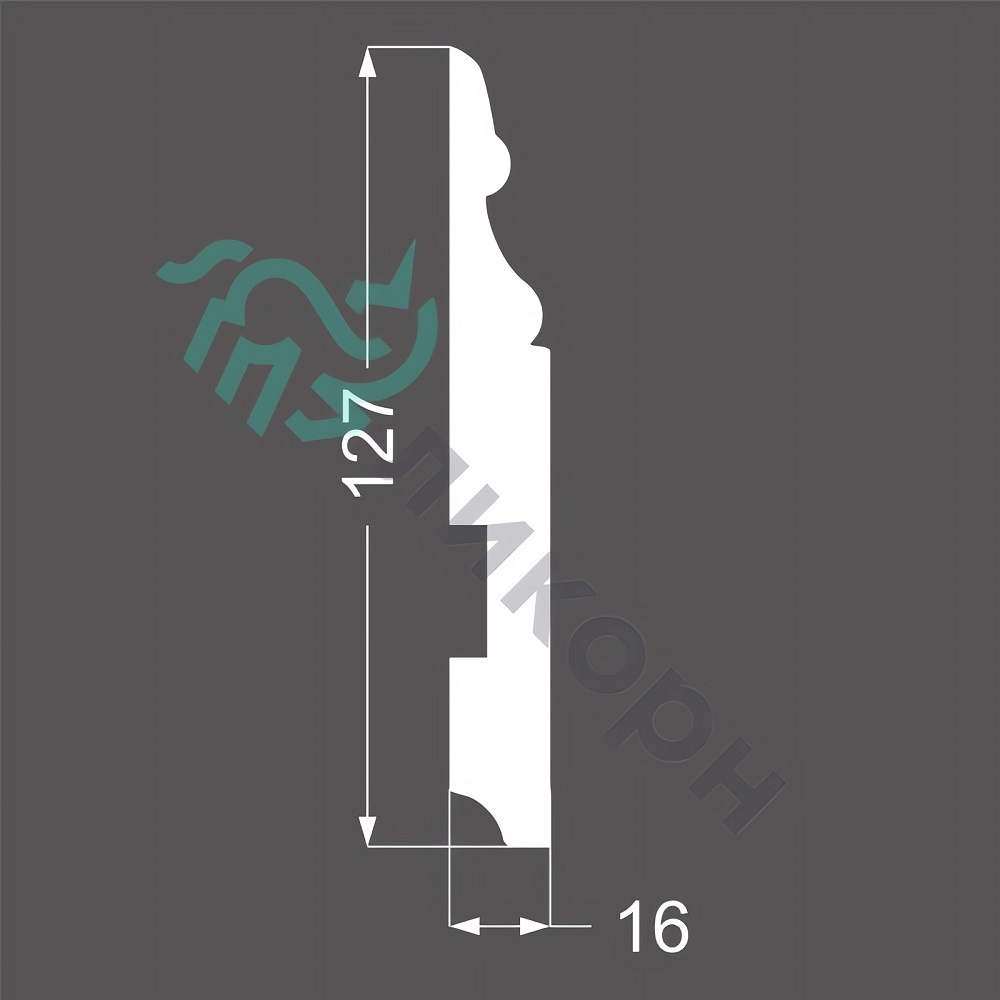 Плинтус Ликорн К-24 (белый) 12.7x205, напольный, крашенный, МДФ, с кабель-каналом, фигурный