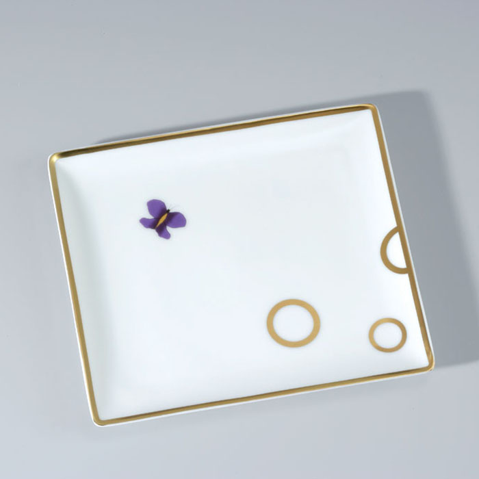Поднос фарфоровый настольный 12.2х11см. THG Capucine Mauve Decor Or A7D-A02-4612 (золотой, лиловый, белый)
