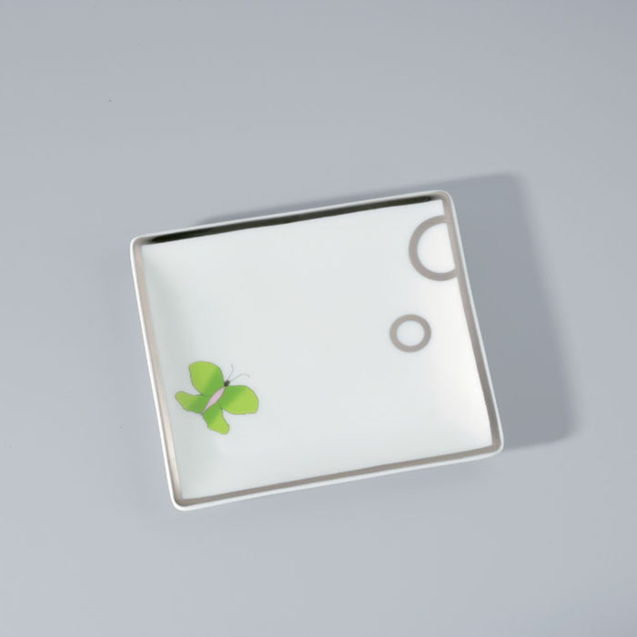 Поднос фарфоровый настольный 12.2х11см. THG Capucine Vert Decor Platine A7E-A02-4612 (платина, зеленый, белый)