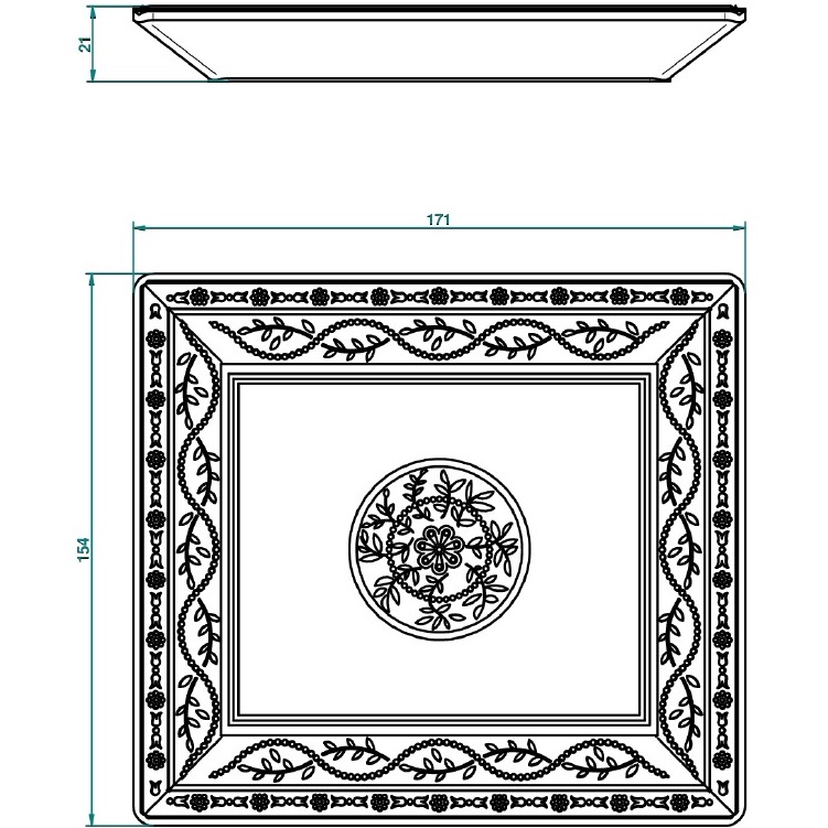 Поднос фарфоровый настольный THG Marquise noir decor 17.1х15.4 см. A7F-A02-4613 (золотой, черный, белый)