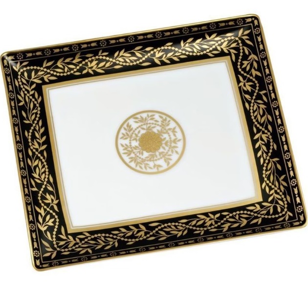 Поднос фарфоровый настольный THG Marquise noir decor 17.1х15.4 см. A7F-A02-4613 (золотой, черный, белый)