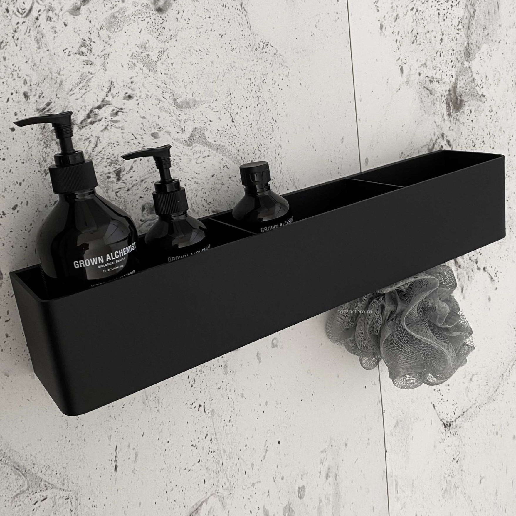 Полка для хранения с крючками Tezza Lava Flex 40 см (черный), крючки справа