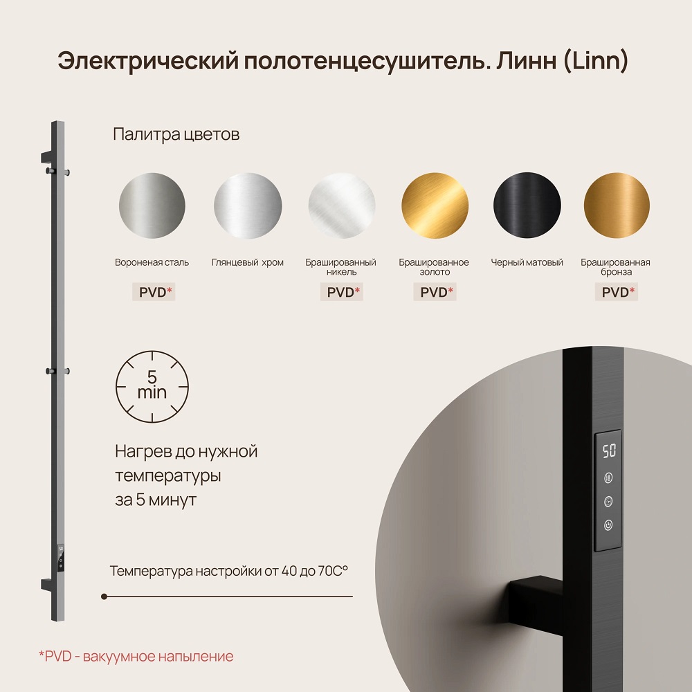 Полотенцесушитель электрический Sancos Линн (Linn) SC13002GG (вороненая сталь), I-образный
