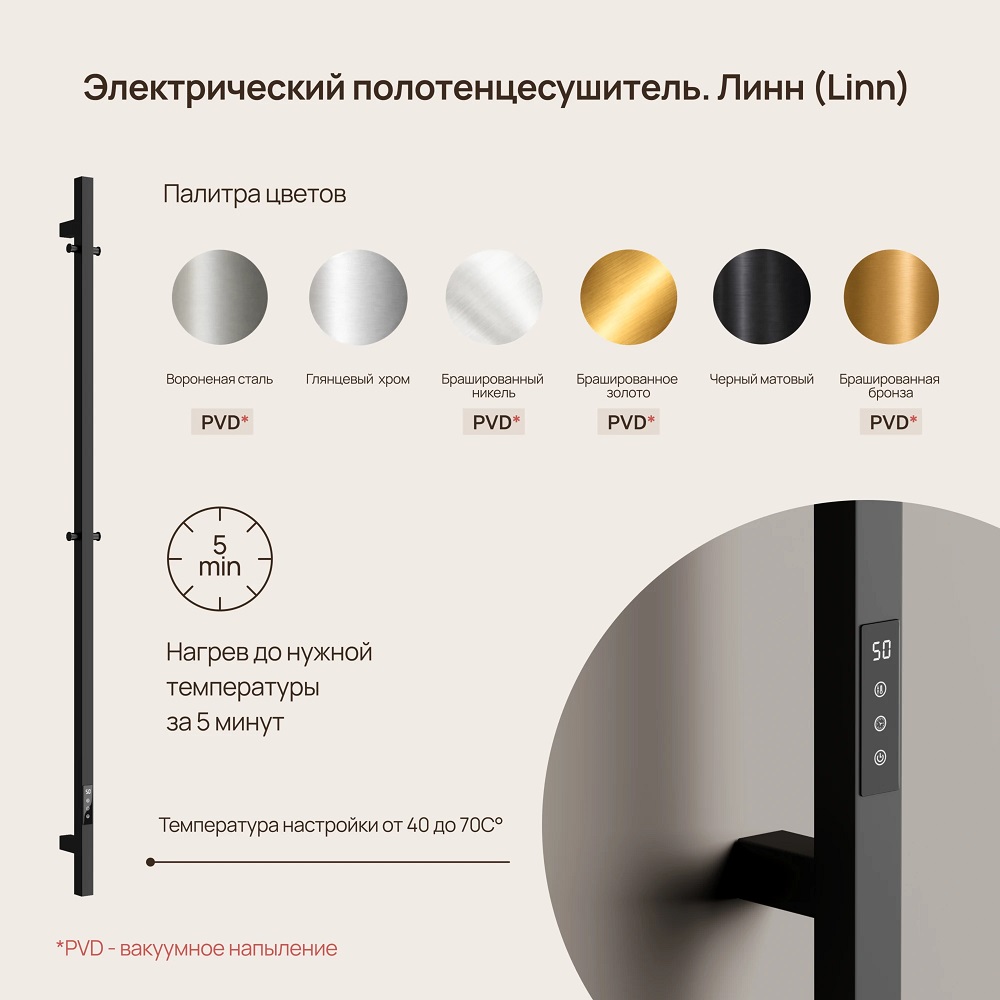 Полотенцесушитель электрический Sancos Линн (Linn) SC13002MB (черный матовый), I-образный